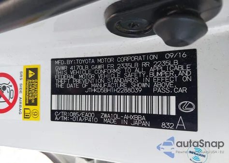 2017 Lexus Ct Ct 200H F Sport from USA, damaged, VIN JTHKD5BH1H2288039